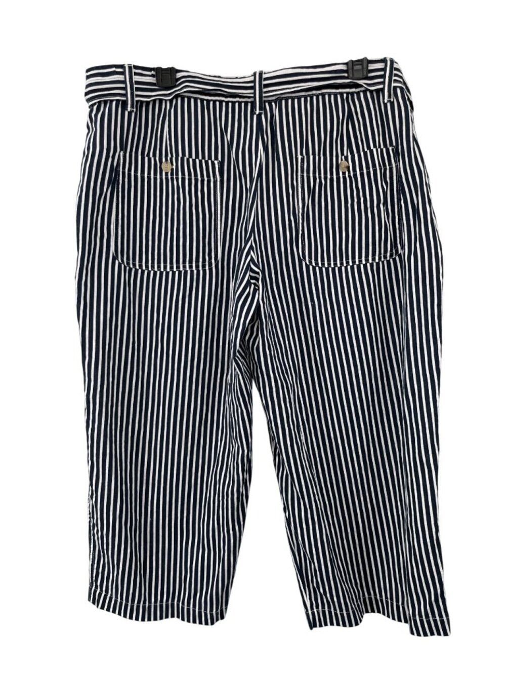 Liz Claiborne Cropped Pants Womens XL Navy White Stripe Linen Used - Picture 2 of 14